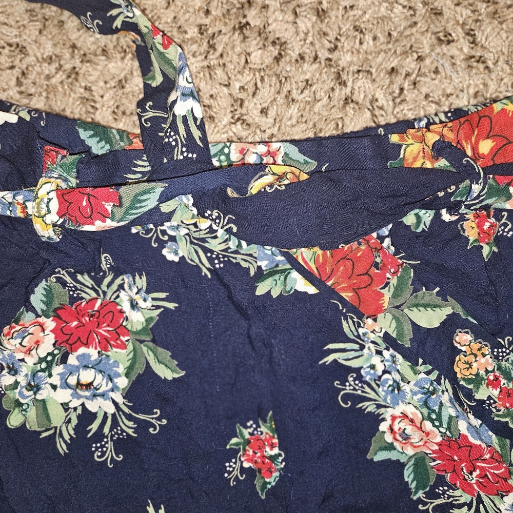 Angie Navy Floral Paperbag Waist Women's Shorts - Picture 10 of 11